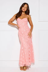 Glitter Wave Sequin Maxi Dress Peach