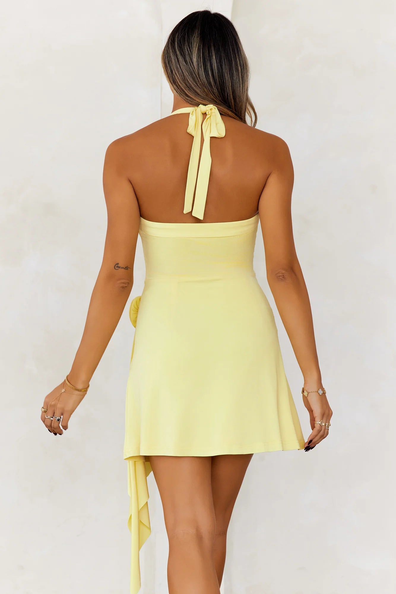 Sunshine Serenade Halter Mini Dress Butter