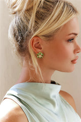 18k Gold Plated Fortune Flower Earrings Green