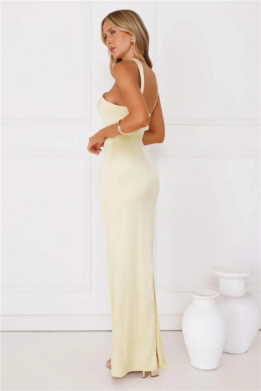 Diamond Elegance Satin Maxi Dress Yellow