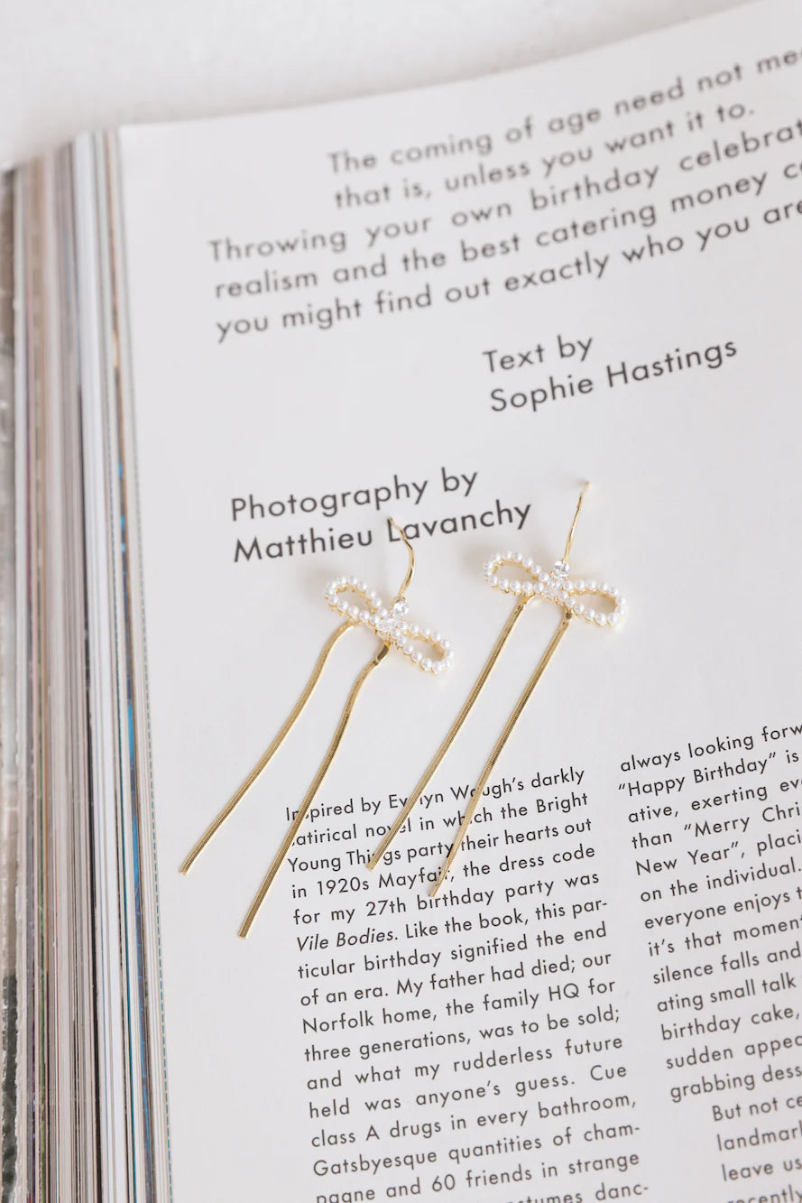 18k Gold Plated Pearl Ties Earrings Gold