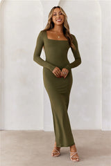 BASE Embrace Shape Long Sleeve Maxi Dress Army