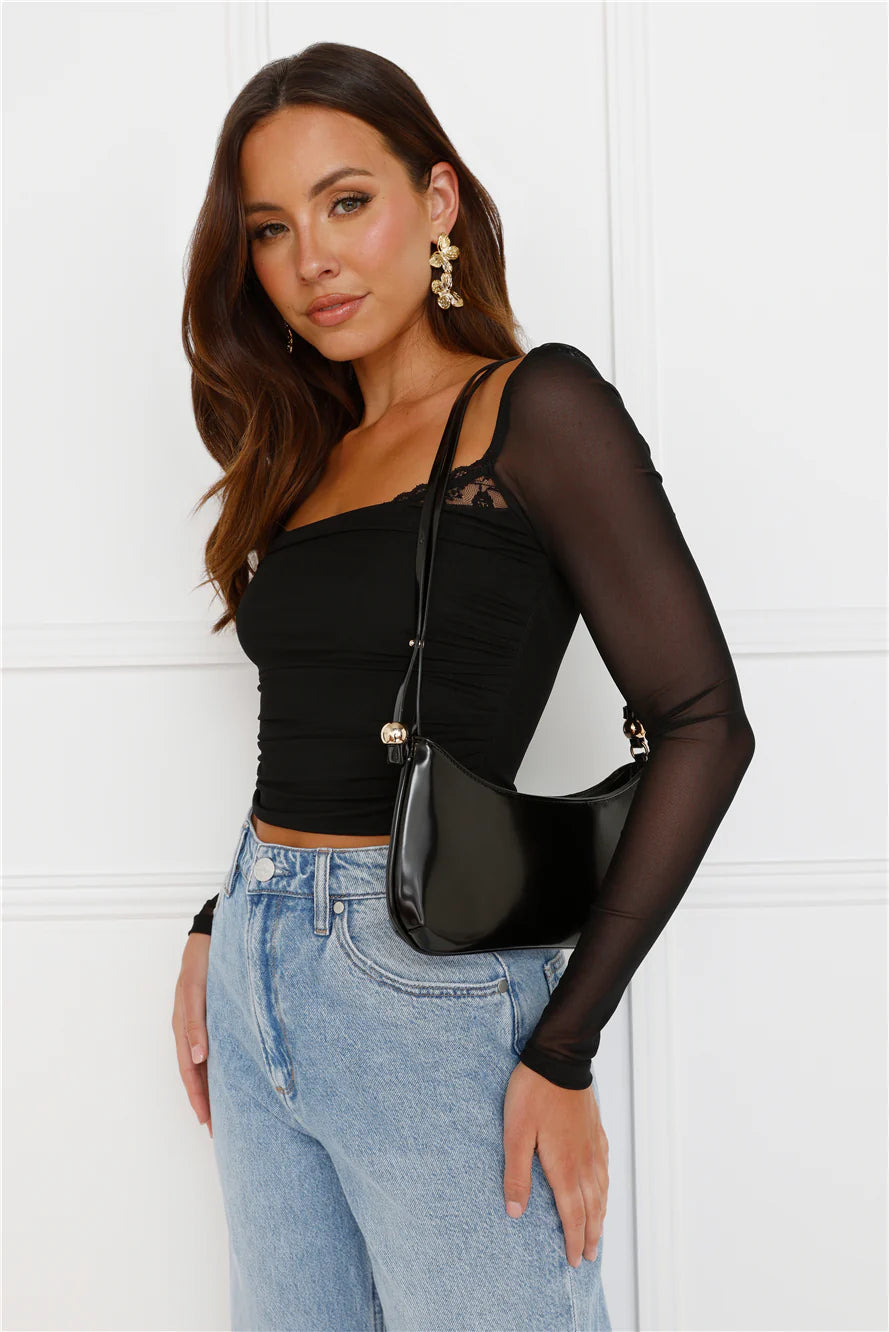 Decadent Style Mesh Long Sleeve Crop Top Black
