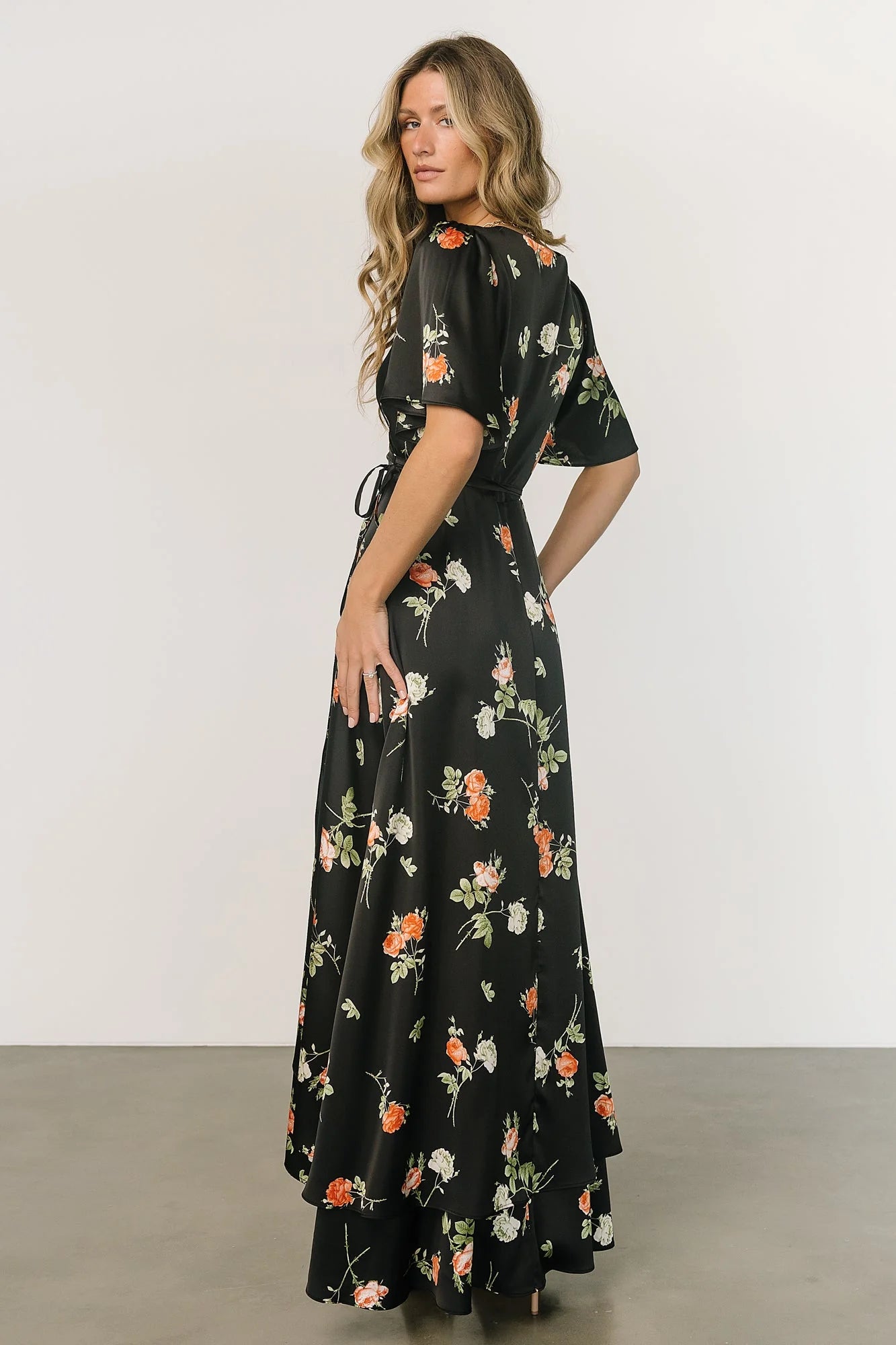 Amara Wrap Dress | Black + Coral Floral