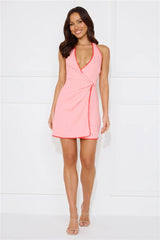 Surfside Halter Linen Blend Mini Dress Pink