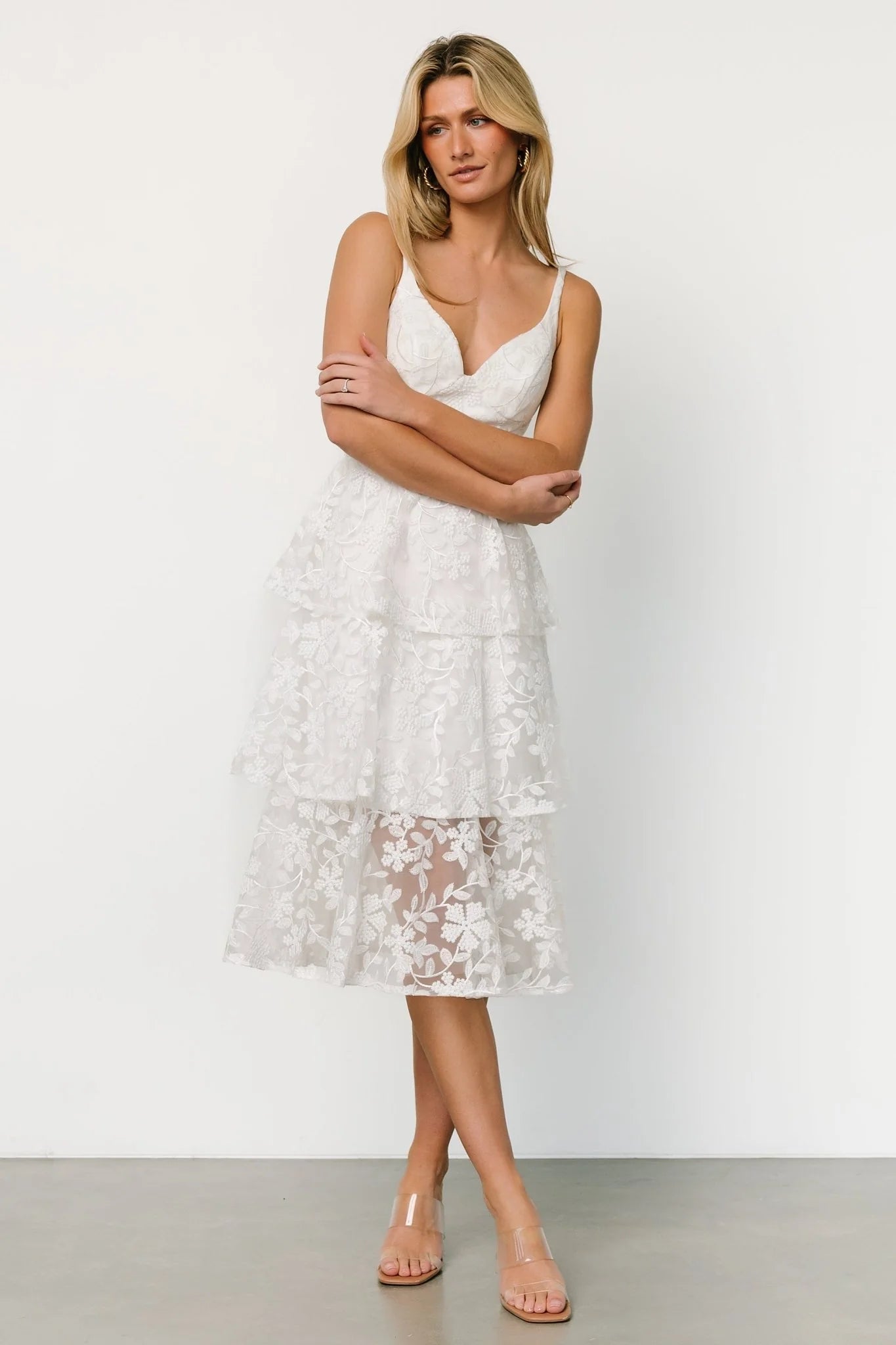 Giavanna Tiered Midi Dress | Off White
