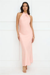 Delicate Dazzle Halter Satin Maxi Dress Peach