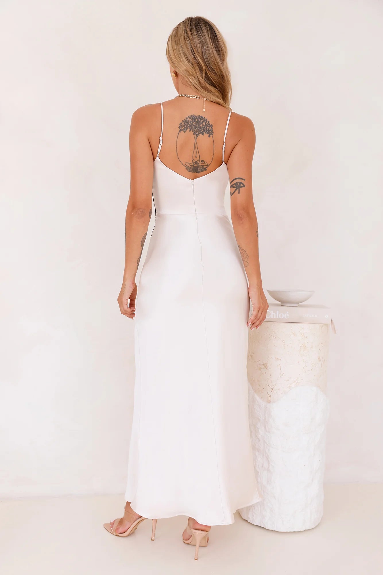 Getaway Events Satin Lace Maxi Dress Champagne