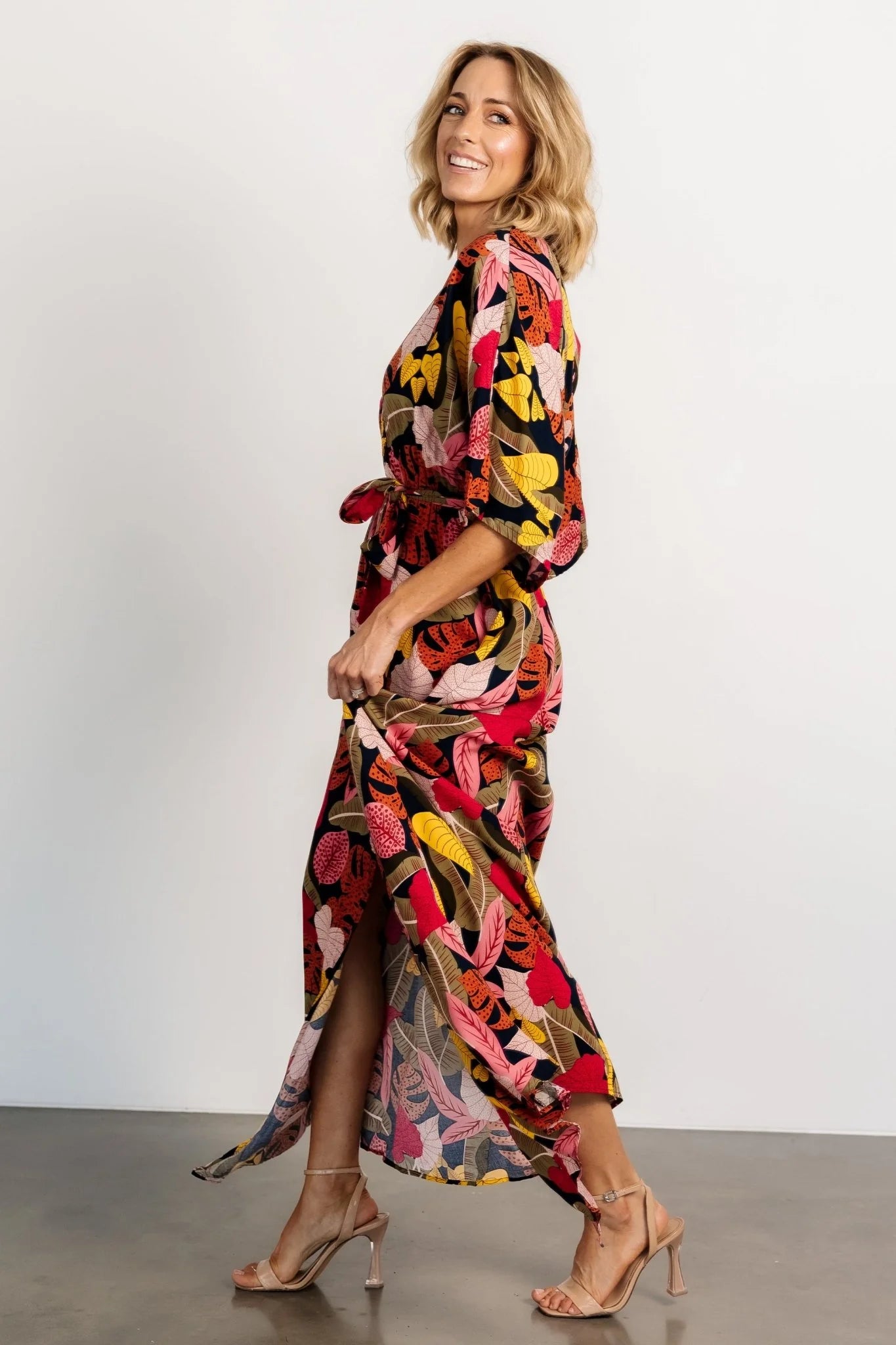 Moira Kimono Maxi Dress | Navy Multi Print