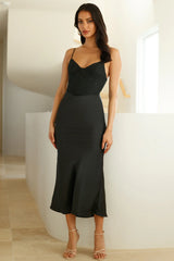 We Want You Lace Satin Midi Dress Black