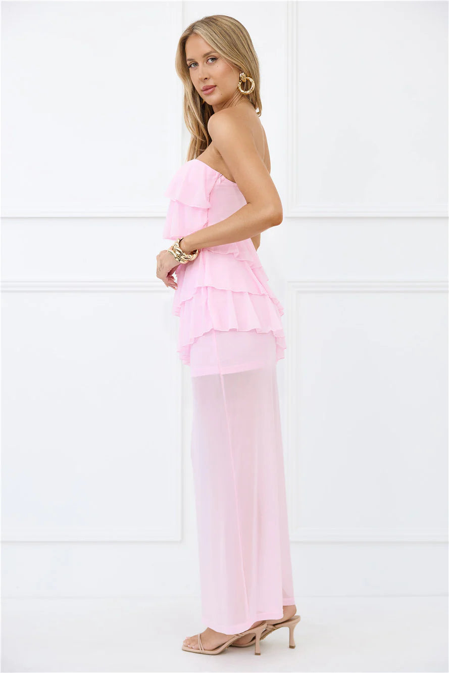 Wisp of Wonder Mesh Strapless Maxi Dress Pink