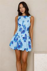 City Luxe Bubble Mini Dress Blue