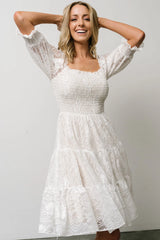 Tate Smocked Lace Short Dress | Off White