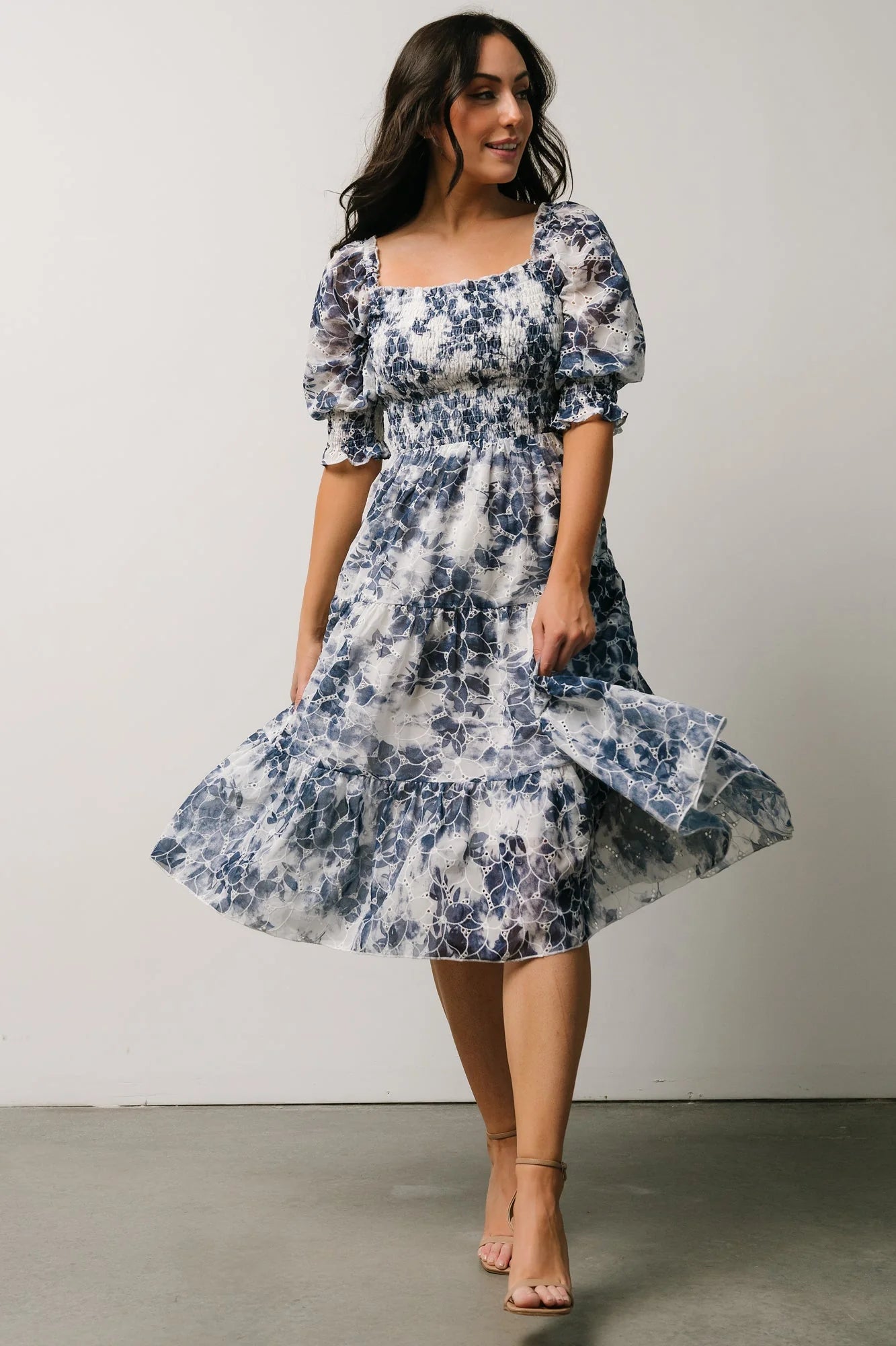 Hazel Eyelet Midi Dress | Navy