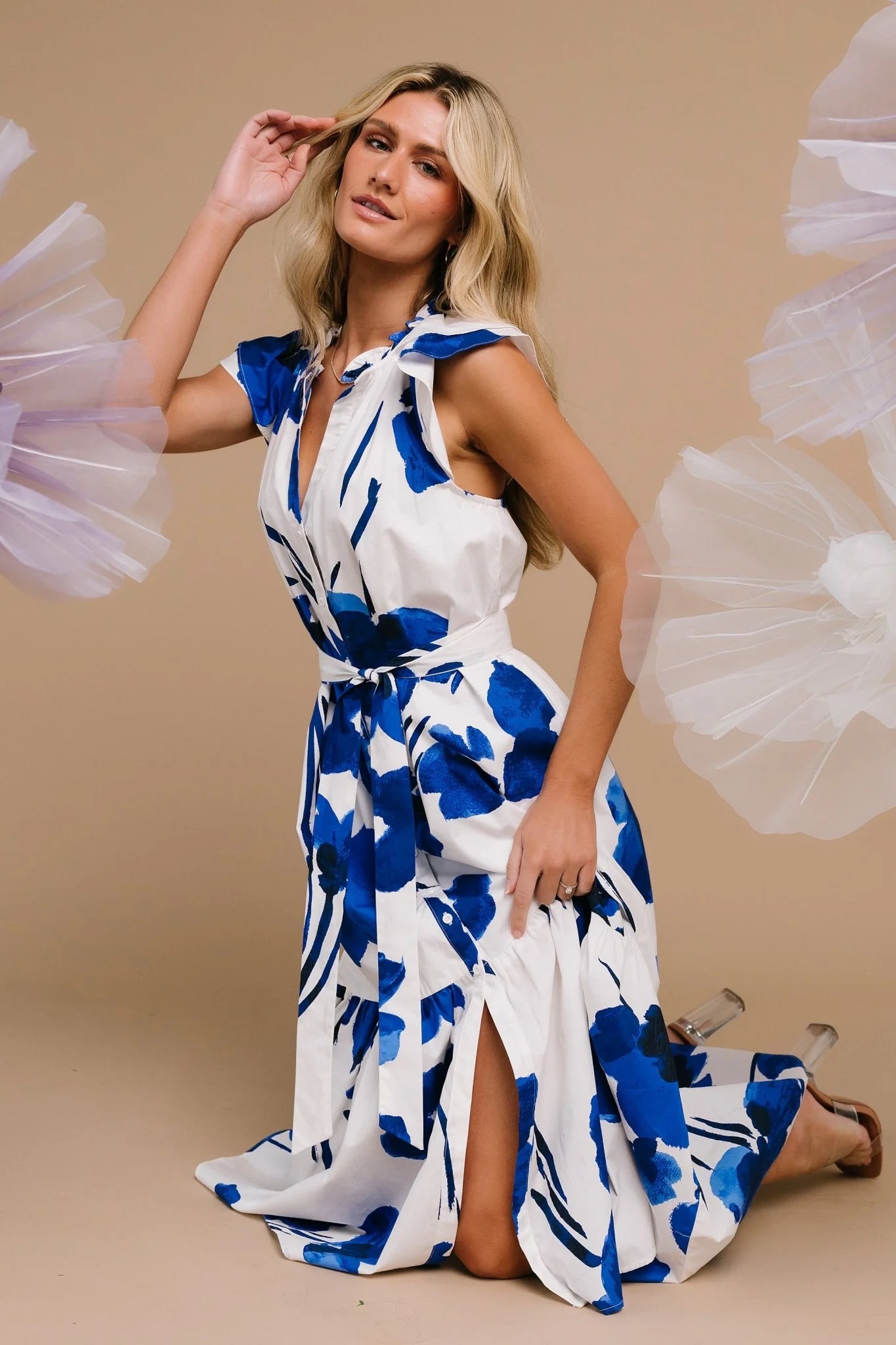 Blakely Button Dress | White + Cobalt