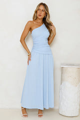 Tranquil Vibe One Shoulder Maxi Dress Blue