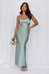 The Samara Satin Maxi Dress Sage